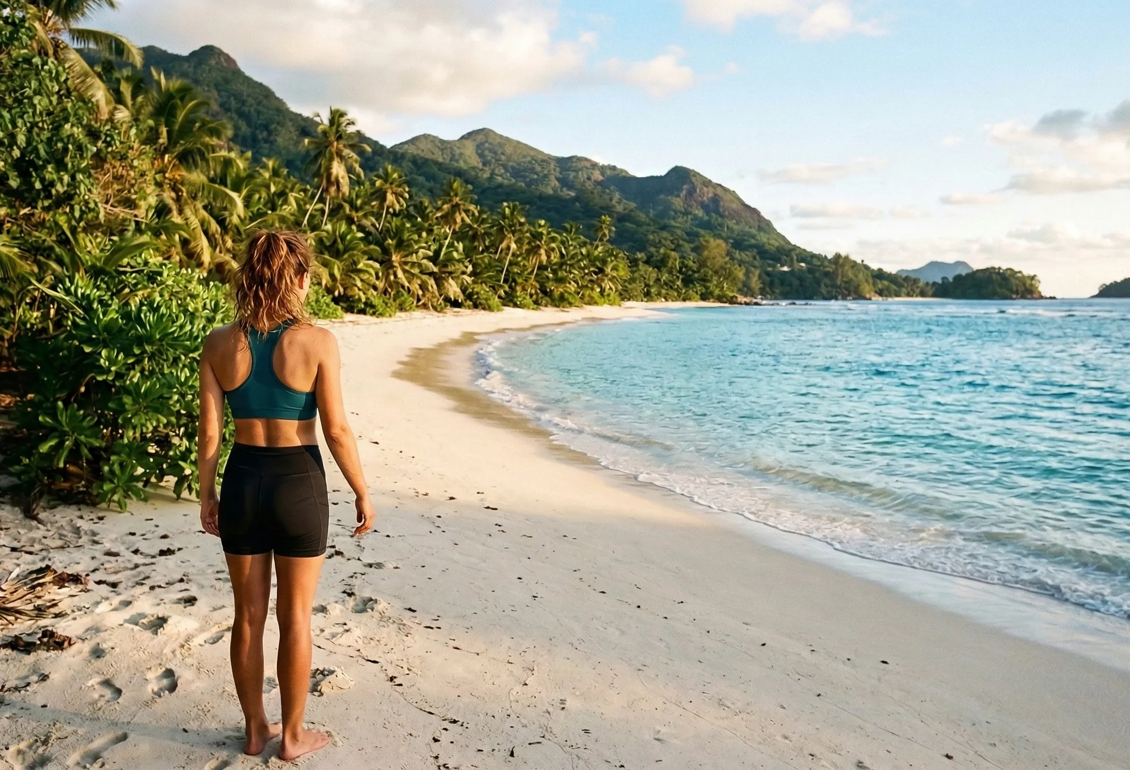 Persona en la playa representando bienestar, calma y nuevos hábitos saludables